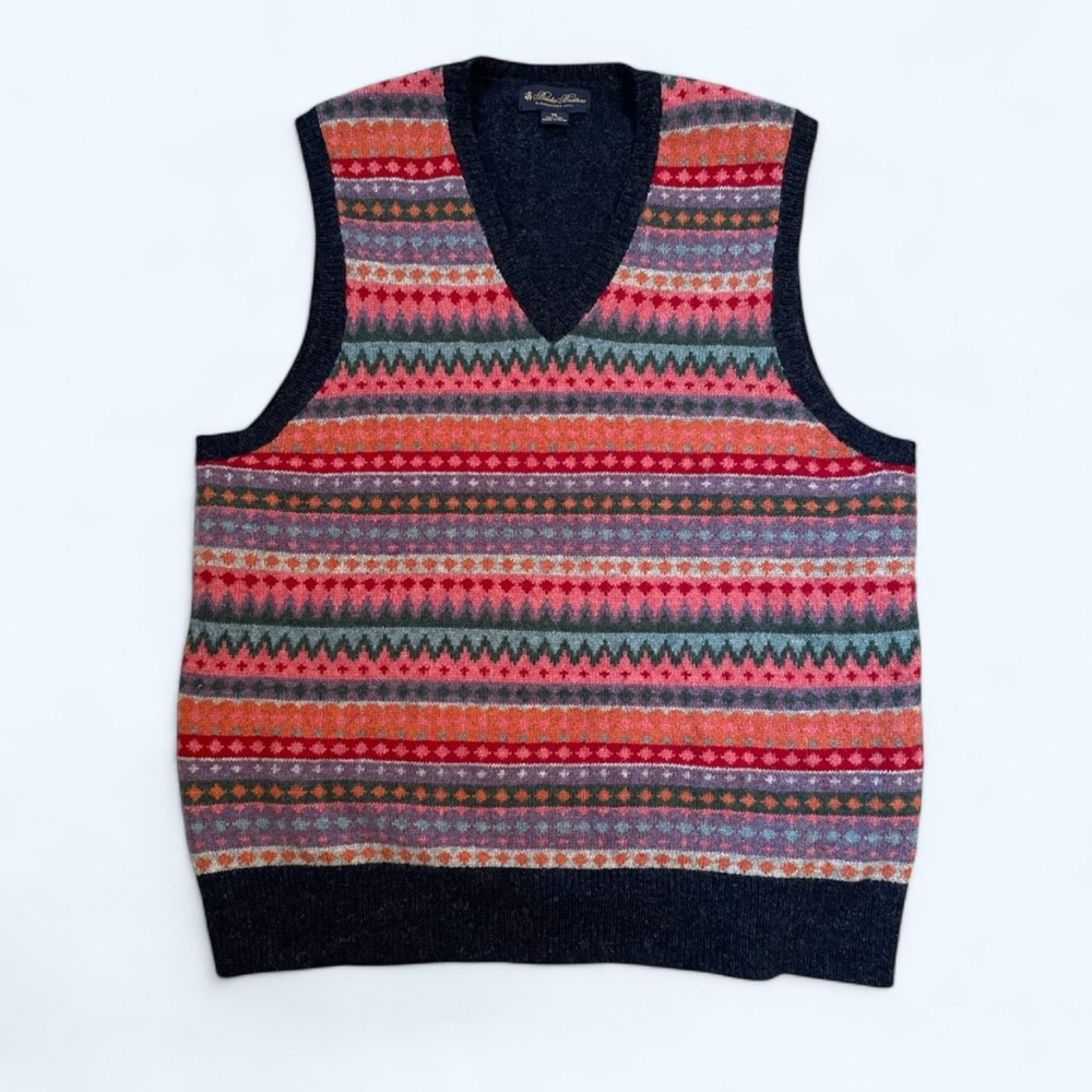 Mens Brooks Brothers Multicolor V-Neck Wool Sweater Vest